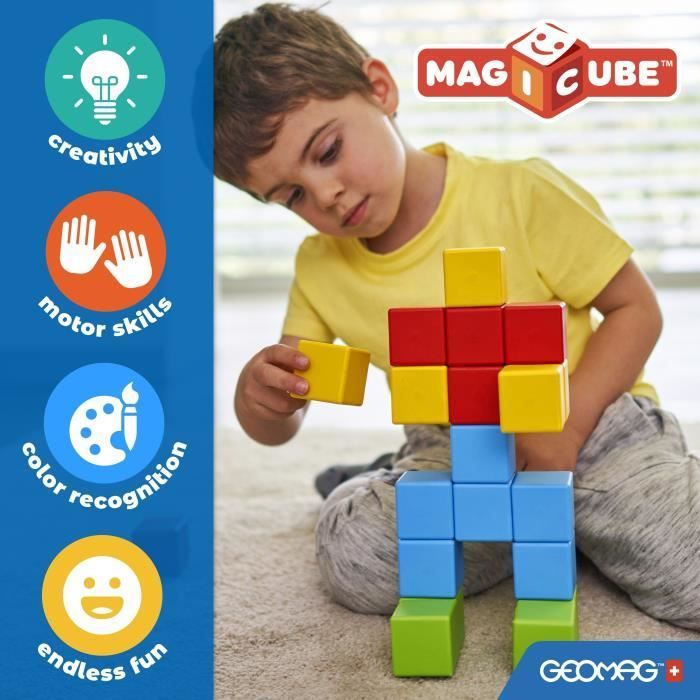Blocs magnétiques - GEOMAG - Magicube 208 - 9 pièces - Formes variées - Animaux - Plastique recyclé