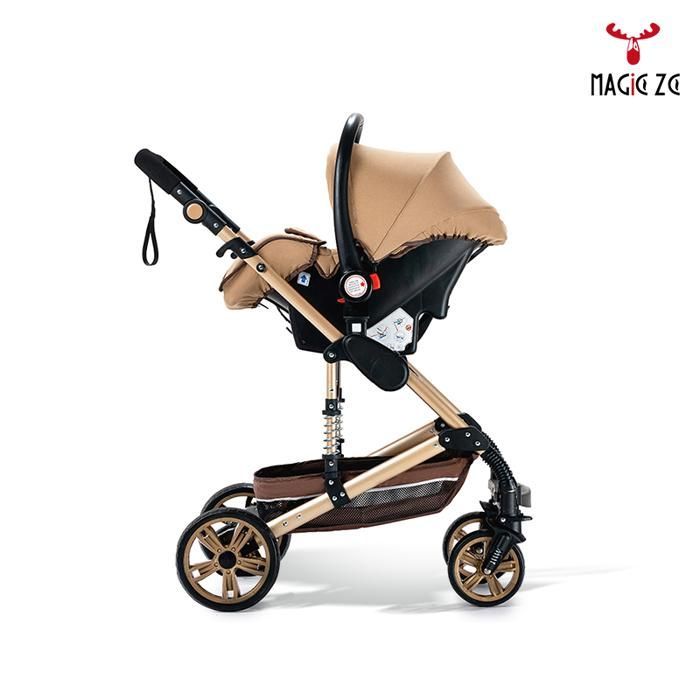 Carrinho de Bebê Duo MagicZC, Combinado, Cinto de Segurança de 5 Pontos, Dobrável, com Moisés, Bebê Conforto, para Recém-Nascidos, Bege