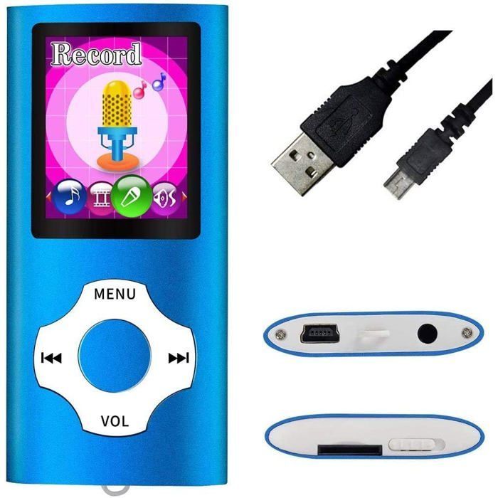 Lecteur MP3/MP4 - SUTEO - Bleu foncé - Écran LCD 1,8 pouces - Fente pour carte mémoire 128 Go - Radio FM
