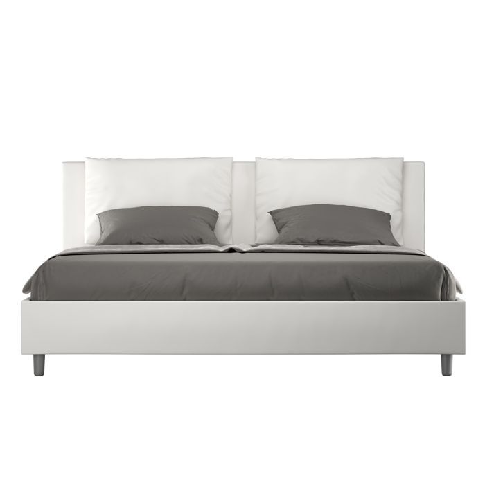 Cama king size - Ityhome - Antea - 200x210 cm - Piel sintética blanca - Base de láminas incluida