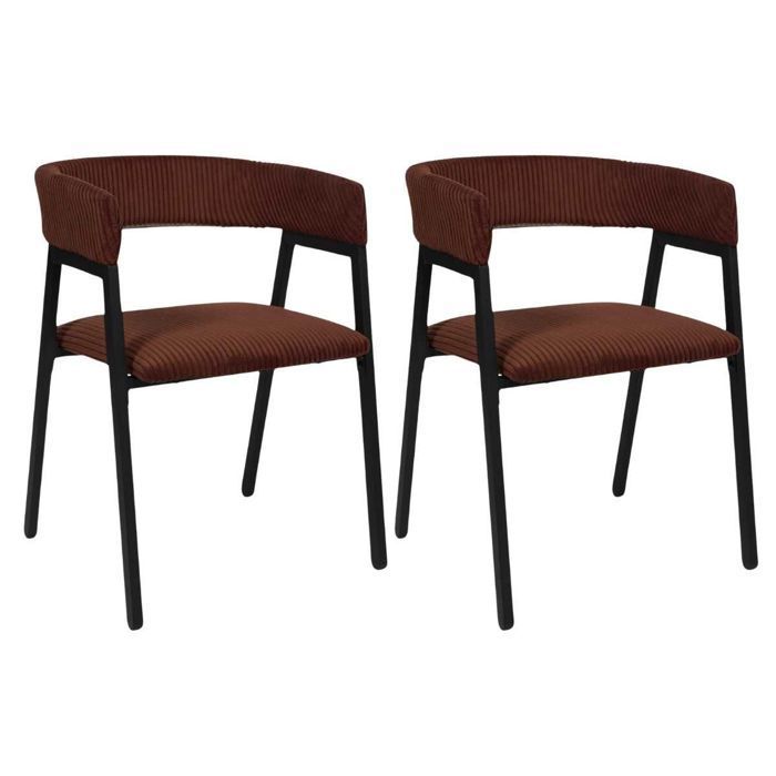 Juego de 2 sillas de comedor de diseño en metal y pana color terracota - AMORY