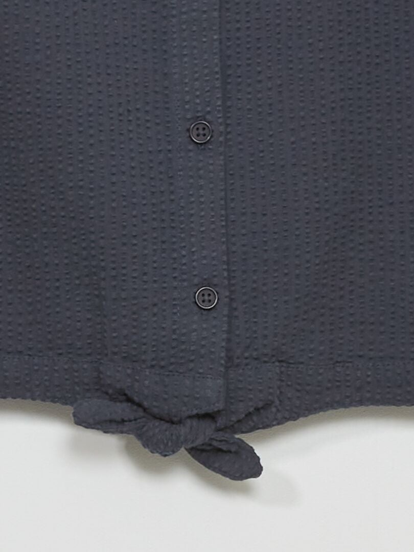 Gebreide overhemdjurk met reliëf - BLAUW
