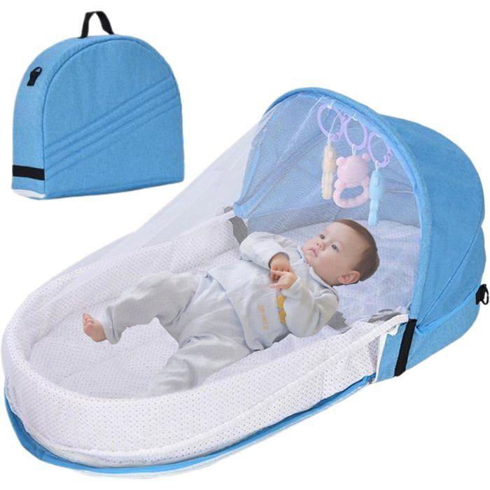 Cuna de viaje para bebé, cuna de viaje plegable portátil con tienda de campaña y cuarto infantil desmontables y lavables, color azul.
