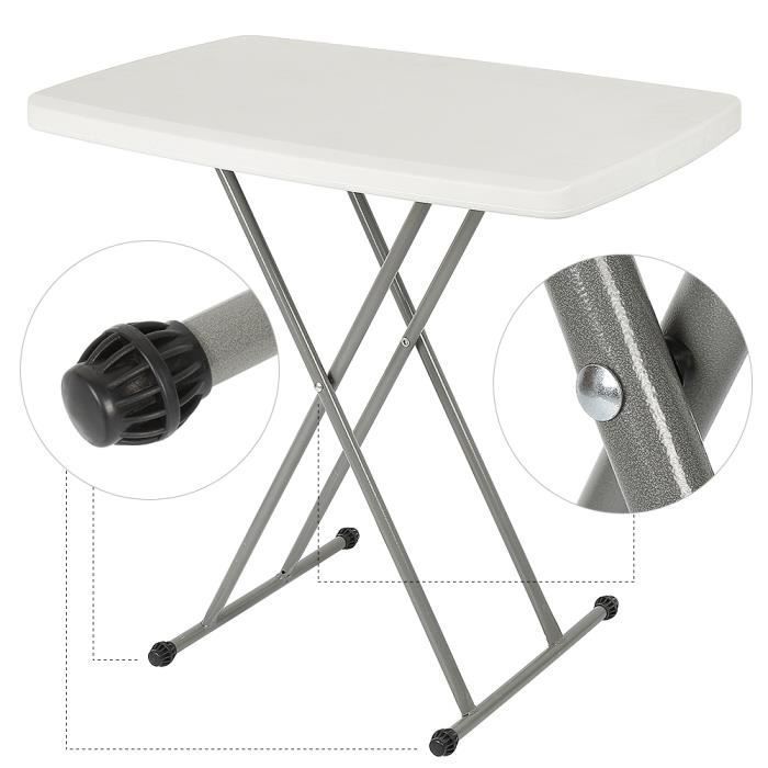 Tavolo pieghevole regolabile - Bianco - 76 x 50 x 74 cm - Giardino - Esterno - Mobili da giardino
