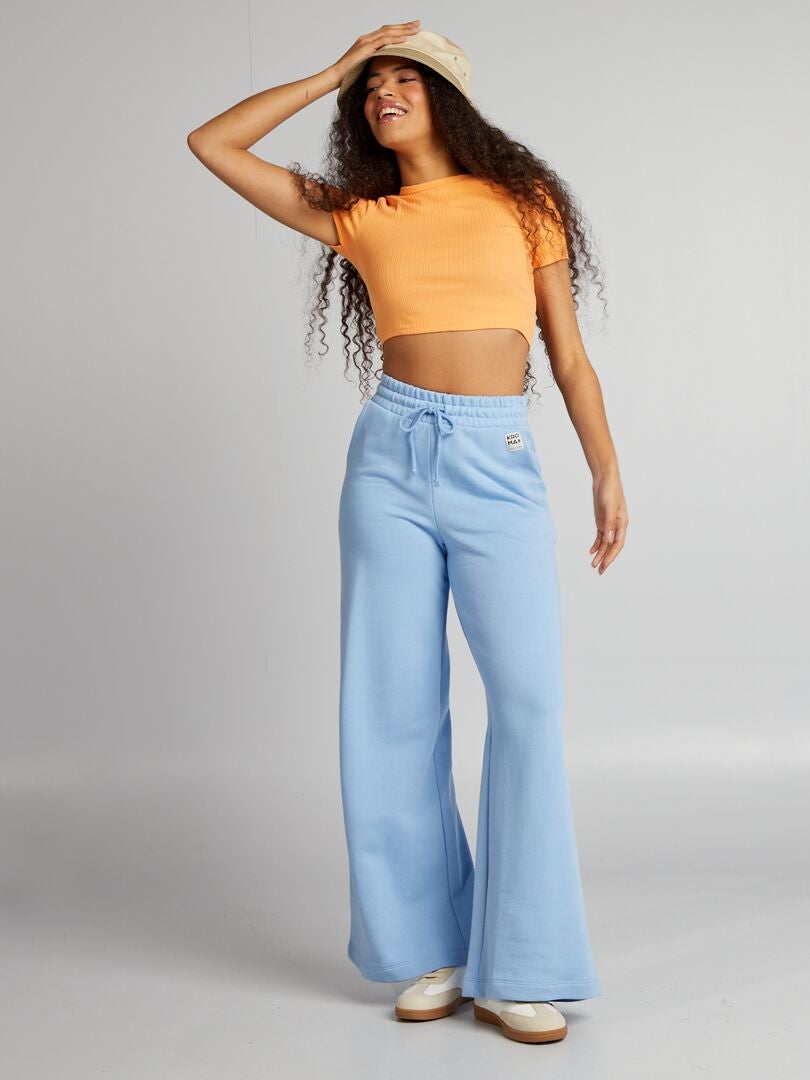 Geribbeld cropped T-shirt met trekkoordjes - ORANJE