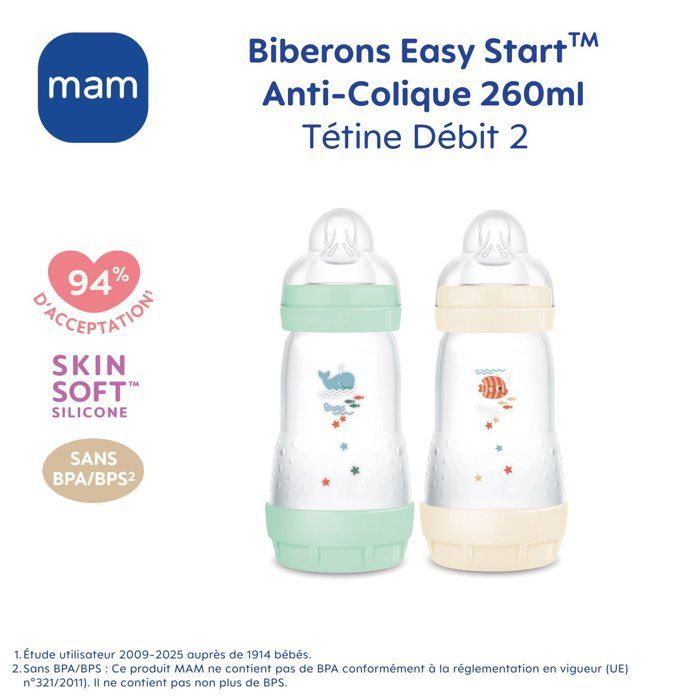 Conjunto de 2 Mamadeiras - MAM - Easy Start - Anticólica 