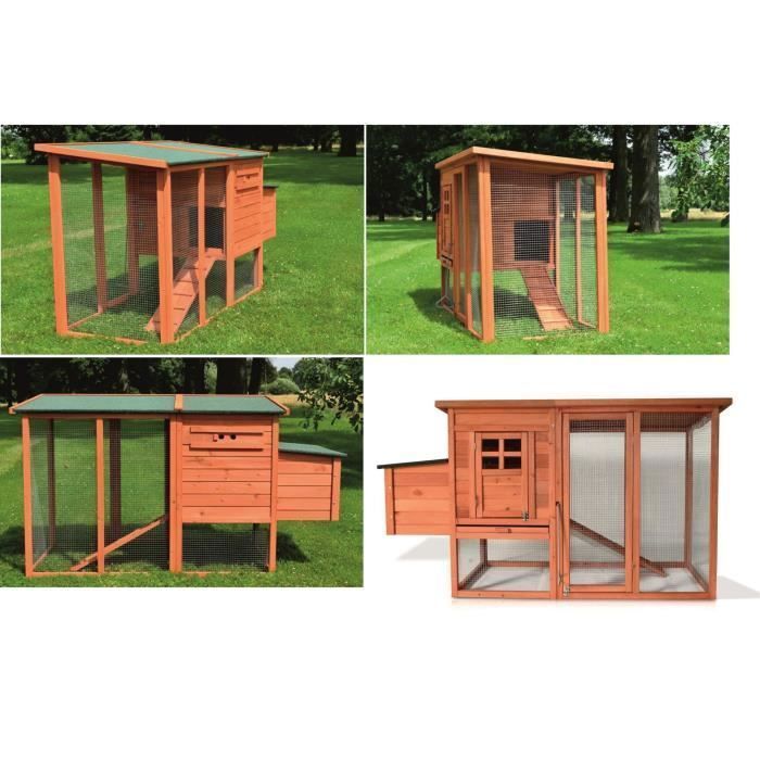 Poulailler en bois pour jardin extérieure poules cage canard équipé d’un perchoir 182 x 75 x 103 cm XXL modèle 131