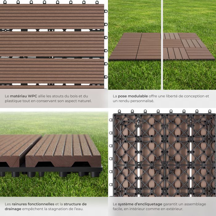 Baldosas para terraza - TECTAKE - Juego de 22 baldosas para terraza TEGULAS en WPC con aspecto de madera - Gris