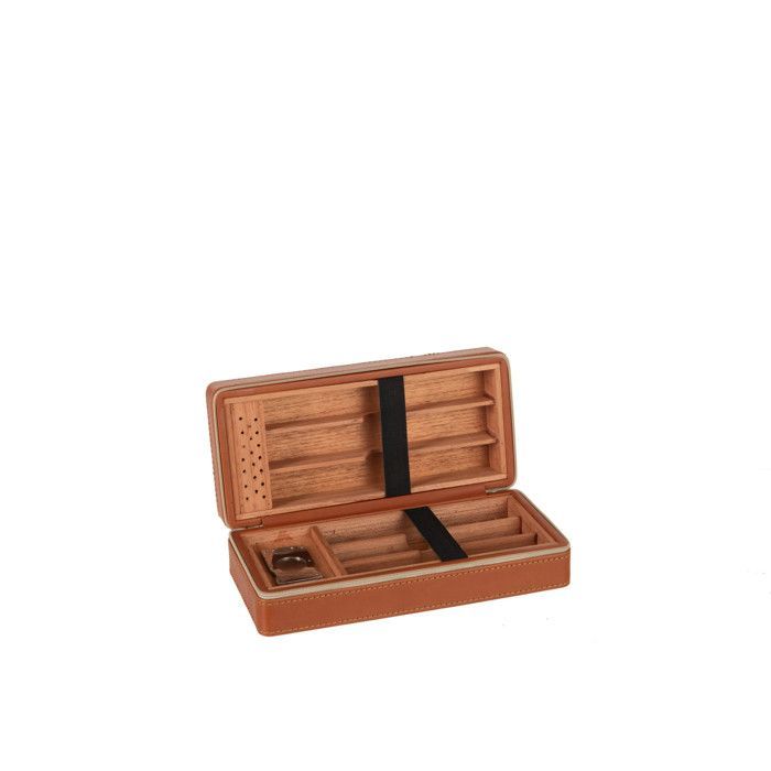 Caja para puros de piel sintética color camel - 23x11x7cm