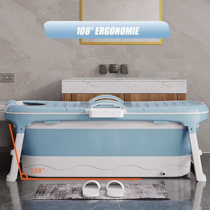 YIYI. BAIGNOIRE PLIABLE POUR ADULTES AVEC COUVERCLE AMOVIBLE - FONCTION VAPEUR ET BAIN - 118 X 62 X 53 CM - BLEU ET BLANC.