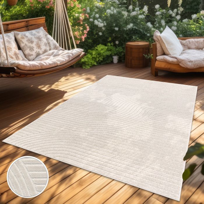Paco Home Tapis Salon Chambre Adulte Poils Ras Motif Boho Motif Geometrique Uni Crème Crème 160x230 cm