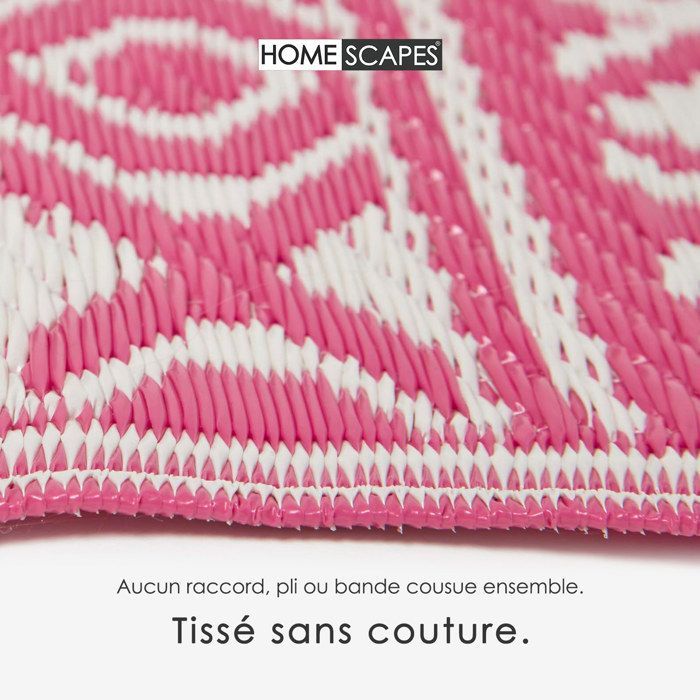 Tapis extérieur jardin imperméable, réversible et résistant UV - Tia - 180x270 cm - Rose - Matériaux recyclés - Homescapes