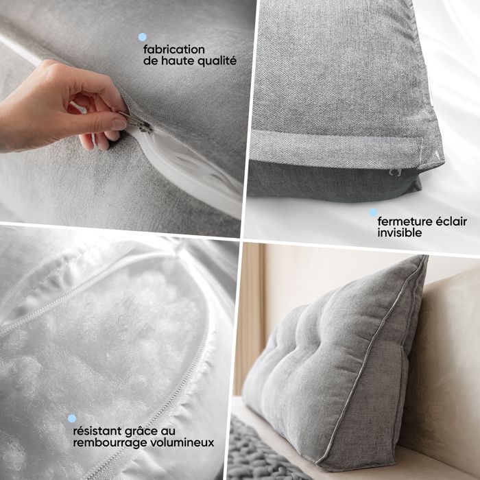 Almofada de encosto cinza Björn&Schiller, 120 cm, almofada de leitura para cama e sofá, almofada triangular, almofada lombar