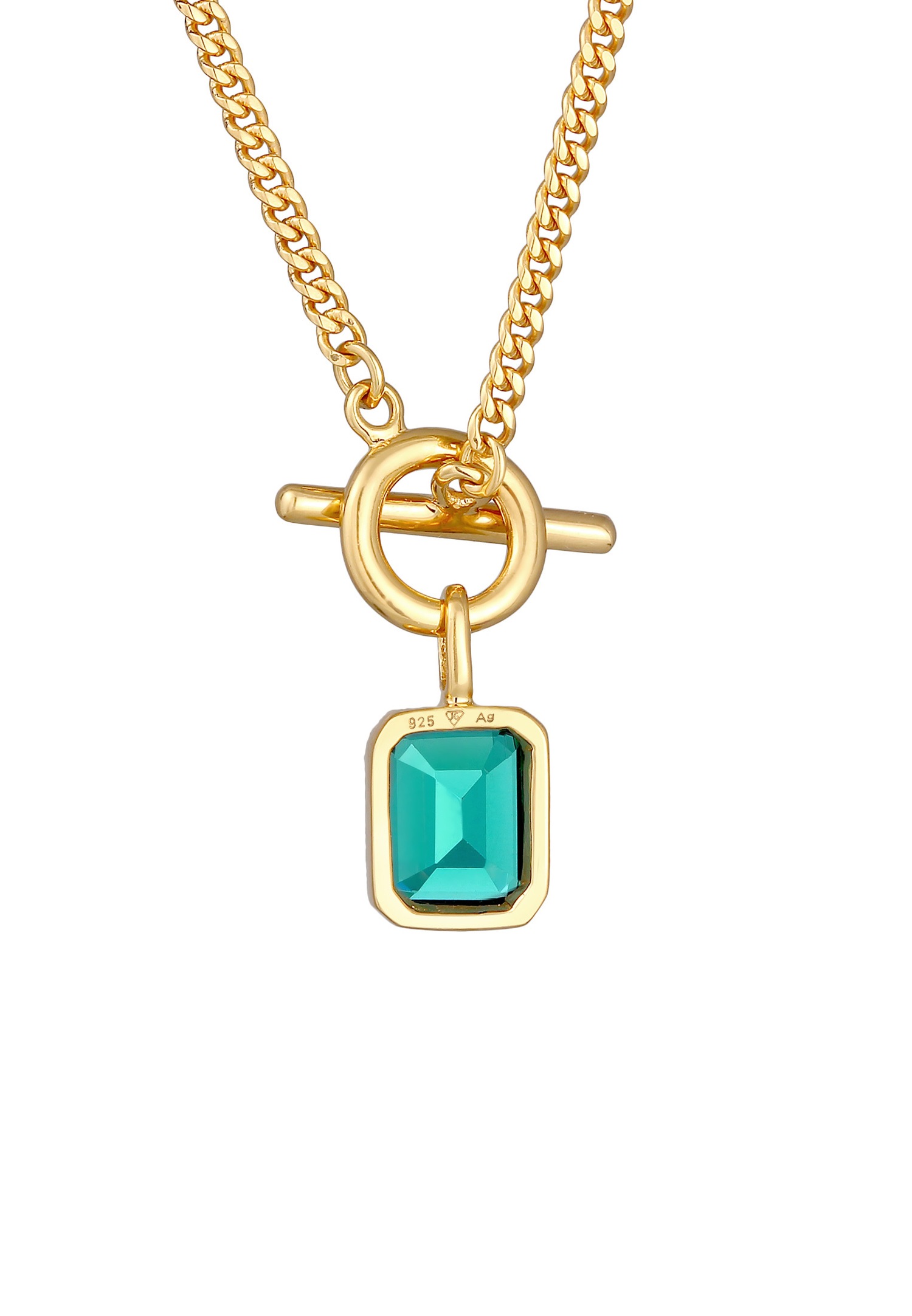 Elli Femmes Pendentif carré classique T-Bone avec pierre précieuse Quartz en argent sterling 925 plaqué or