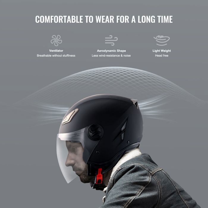 Casco de moto VEVOL 3/4 con visera - para jóvenes y adultos - L