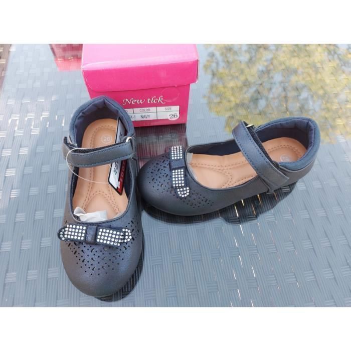 Zapatos de niña - Bailarinas - Piel - Azul marino - Lazo - Diamantes de imitación - Tallas 25 a 30