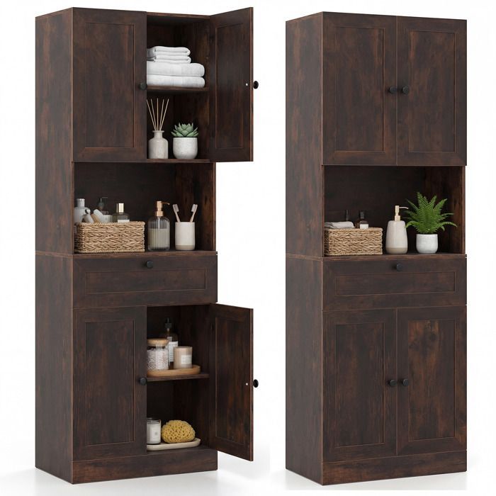 GIANTEX Tall Bathroom Cabinet, Adjustable Shelves, Multi-Purpose Furniture for Kitchen, Living Room, Laundry Room, Rustic Brown