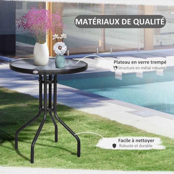 Outsunny metalen tuintafel 60 x 60 x 70 cm zwart
