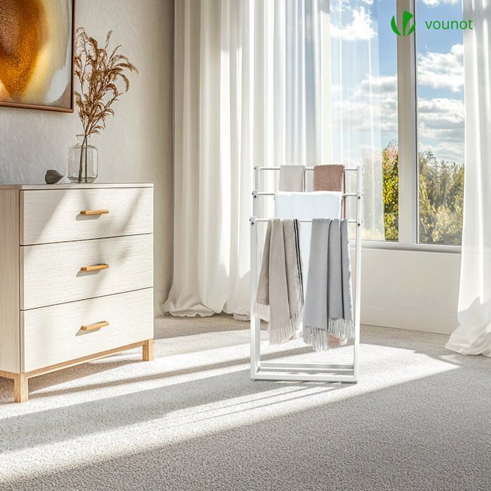 Suporte de toalhas de chão VOUNOT® - Suporte de 3 níveis - Metal - Branco