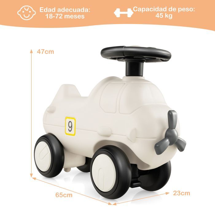Coche de pedales infantil GOPLUS con forma de avión, volante flexible, asiento ancho, para niños de 18 a 72 meses, capacidad de carga de 45 kg, color beige.