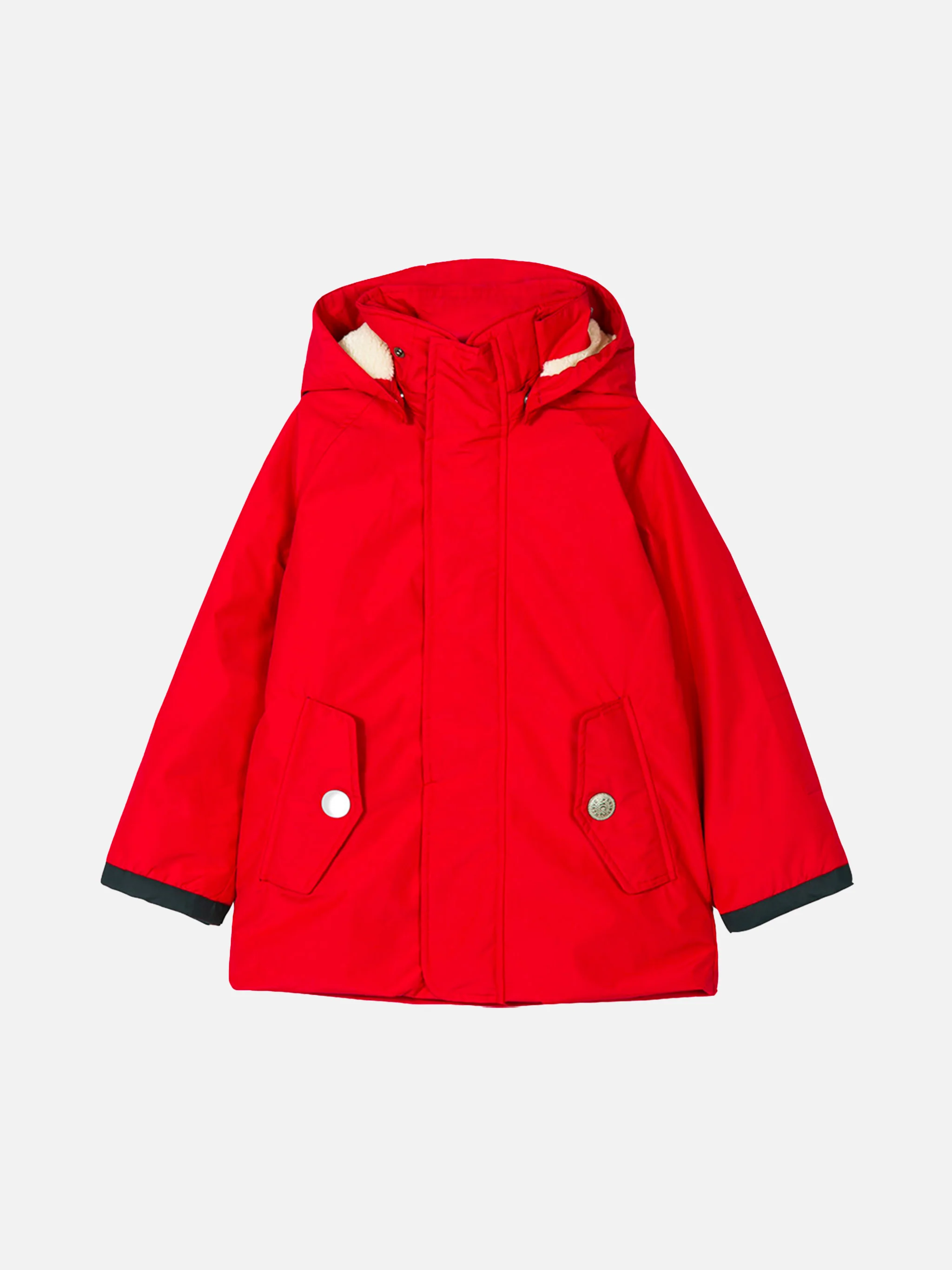 Cortavientos rojo con capucha para niños