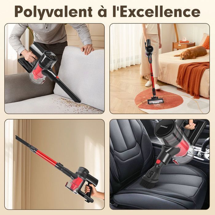 Aspirapolvere senza fili 4 in 1, autonomia di 49 minuti, 150 W, 6 batterie da 2200 mAh, 2 velocità, ultraleggero, ideale per tappeti e pavimenti duri - Grigio