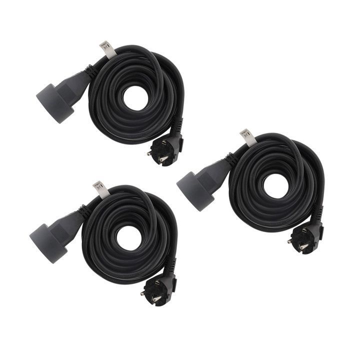 Set di 3 prolunghe 16A HO5VV-F 3G1.5mm² - Nere 3m - Zenitech