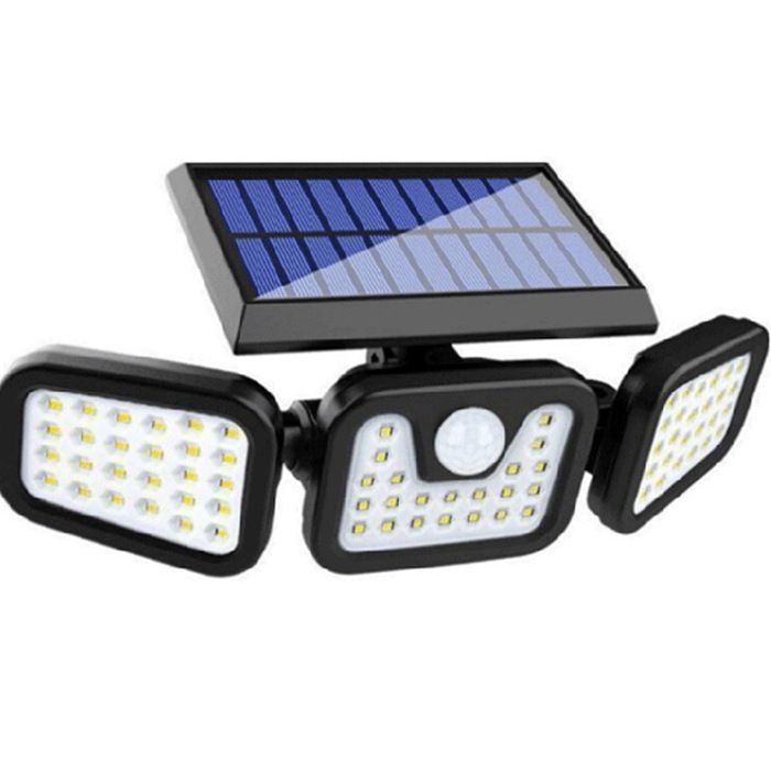 Lámpara solar exterior con sensor de movimiento, 74 LED, resistente al agua IP65 para jardín, entrada y patio.