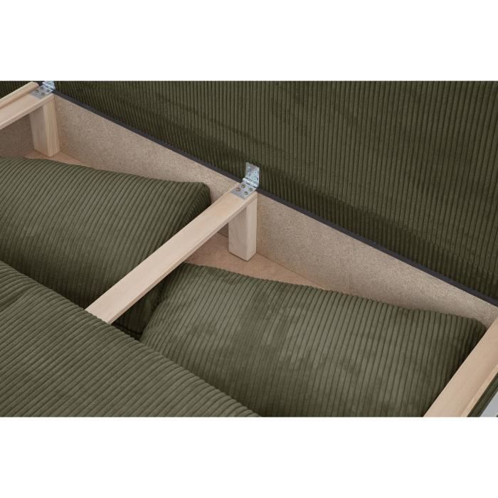 Canapé convertible - 3 places - MIKA - Velours côtelé vert kaki - Coffre de rangement - L 192 x H 84 x P 93 cm