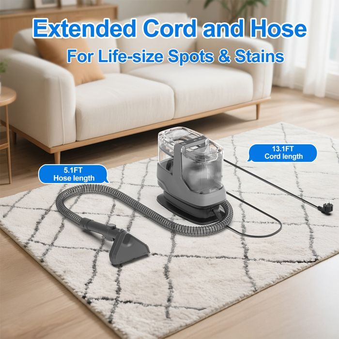 Limpiador de sofás, aspiradora para alfombras de 17 kPa, 600 W, 80 dB, con 3 cepillos reemplazables para sofás, alfombras y coches.