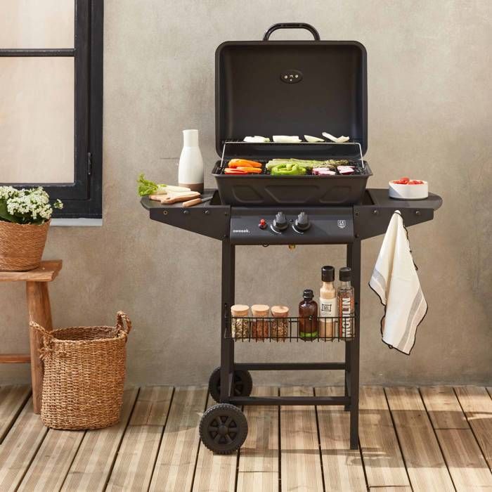 Aramis Gas Barbecue - 2-Burner Outdoor Kitchen with Side Shelves and Thermometer