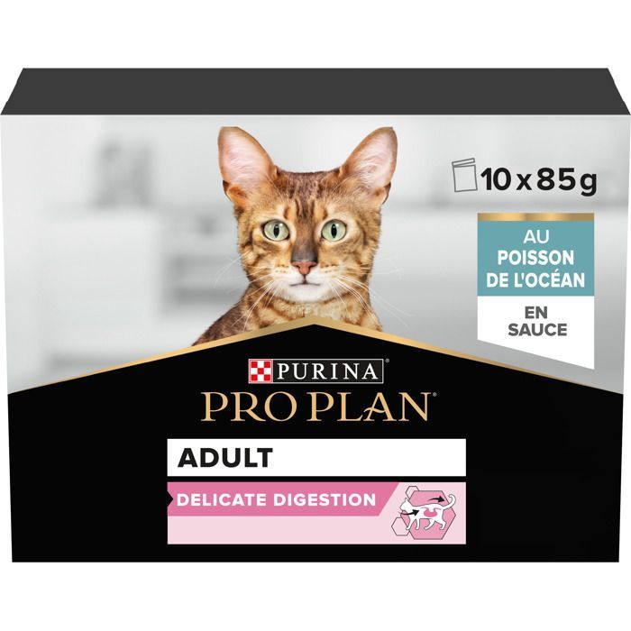 PRO PLAN Adult Delicate Digestion Poisson Océan Sauce 10x85g Pochons pour chat adulte