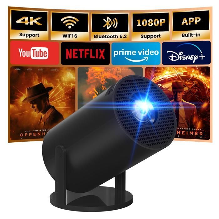 [Built-in App] 4K 1080P Video Projector, Mini Portable Full HD 1080P Projector 5G WiFi 6 BT 5.4 - Black