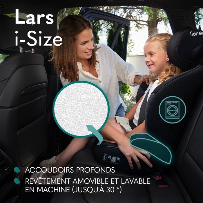 Cadeira auto LIONELO Lars i-Size - 100-150 cm - Grupo 2/3 - Encosto de cabeça ajustável - Preto/Rosa