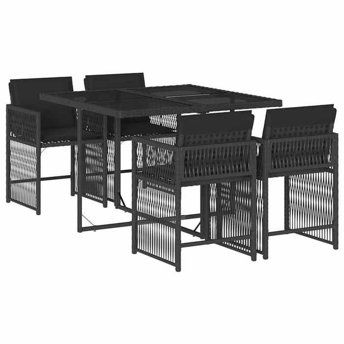 Conjunto de comedor de jardín - vidaXL - 5 piezas - Resina tejida - Negro - 110x106x73 cm (mesa) - 50,5x54x79 cm (silla)
