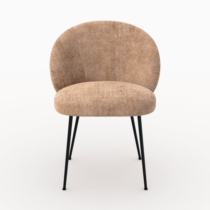 Stoel in ijsbruin chenille fluweel en zwart metaal - Bloomy - Rendez-Vous Déco