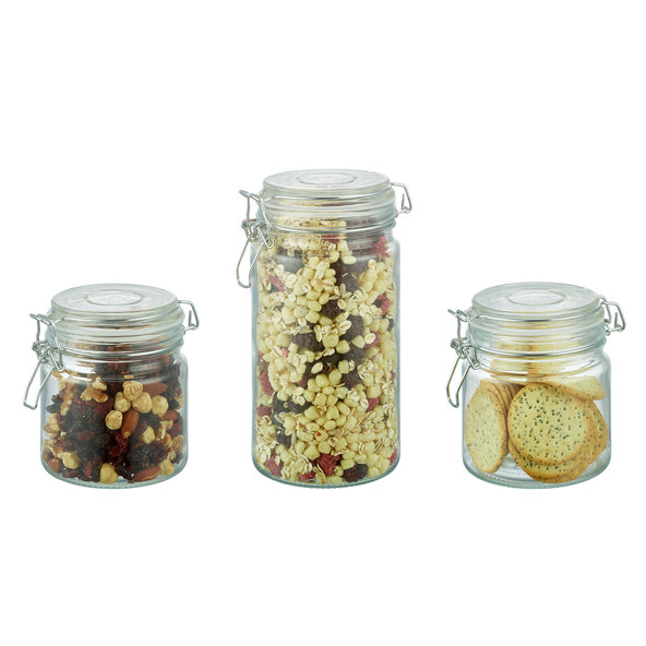 Glassbeholdere M, glasslokk, med ståltrådlukking, sølvfarget