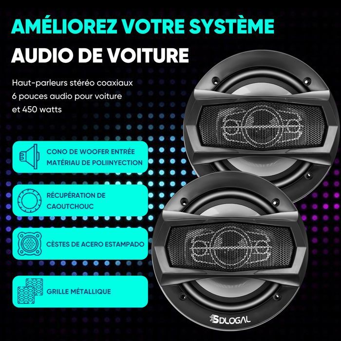 Altavoces coaxiales para coche ULTRIXE de 16 cm y 2 vías, 350 W, 4 Ω, cono de polipropileno