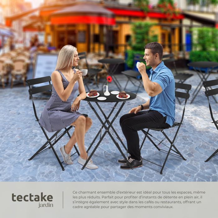 Ensemble table et chaise de jardin - TECTAKE - Lot de 2 chaises bistrot FRIEDA pliable pour 2 personnes - Noir
