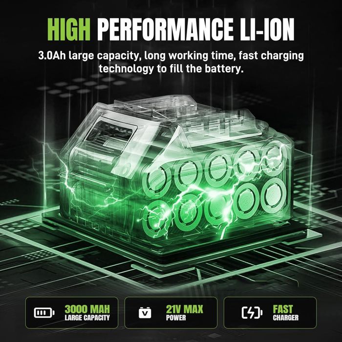 Cordless blower - 1 x 3 Ah battery - Airflow 120 CFM - Air speed 160 km/h - 5 speeds - 3000 W - Low noise