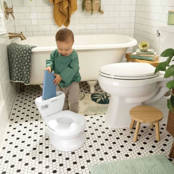 Ingenuity Mini WC per bambini con riduttore per sedile incluso, scarico musicale e vano porta salviettine integrato, bianco