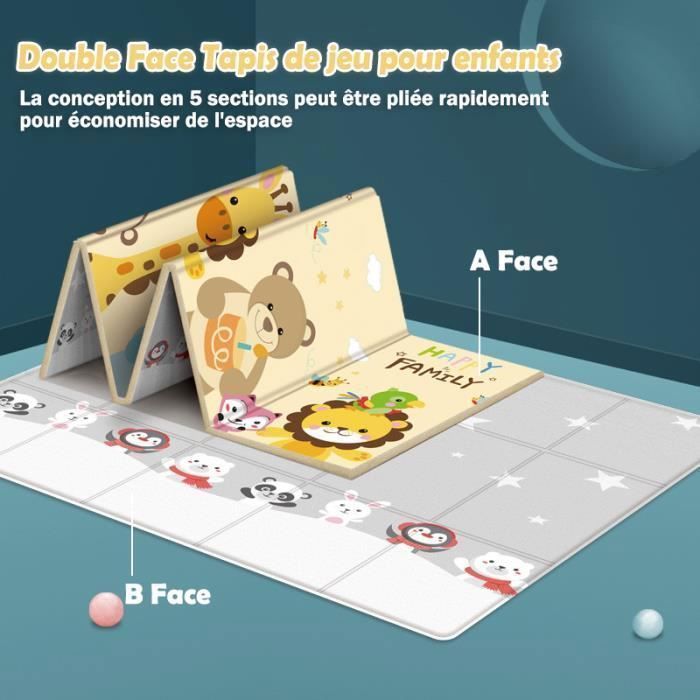 Tapis de Jeux Bebe Pliable Impermeable à 2 Faces - 200x180x1cm - Tapis d'eveil - Qualité Infantile non Toxique, Antidérapante