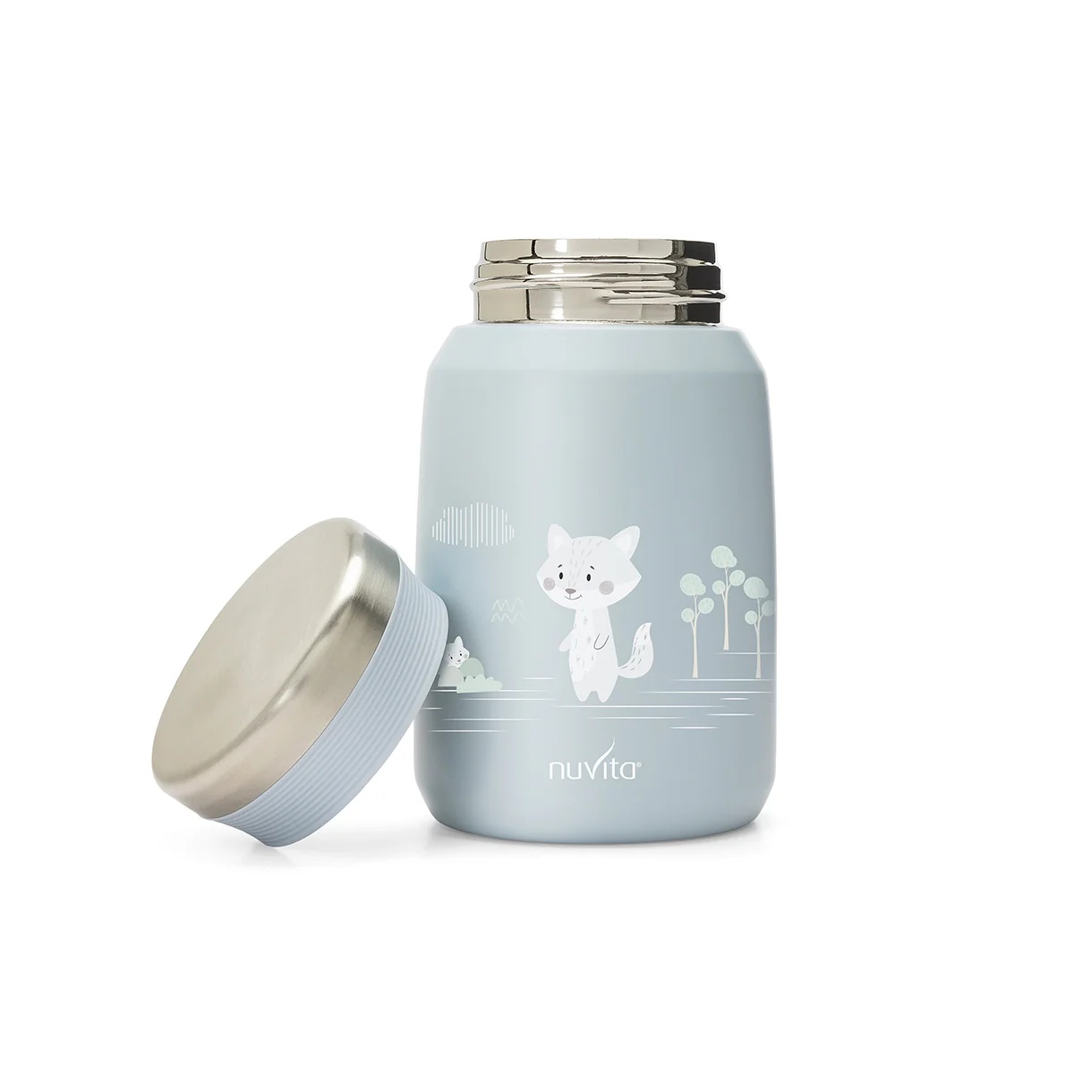 NUVITA Nuvita roestvrijstalen thermoskan voor vloeibare/vaste voeding, blauw, 500 ml, luchtdichte sluiting, geschikt voor babyvoeding en bouillon.