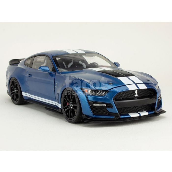 Voiture miniature de collection - IXO - Ford Mustang Shelby GT500 2022 - Échelle 1/18 - Bleu métal - Modèle monté