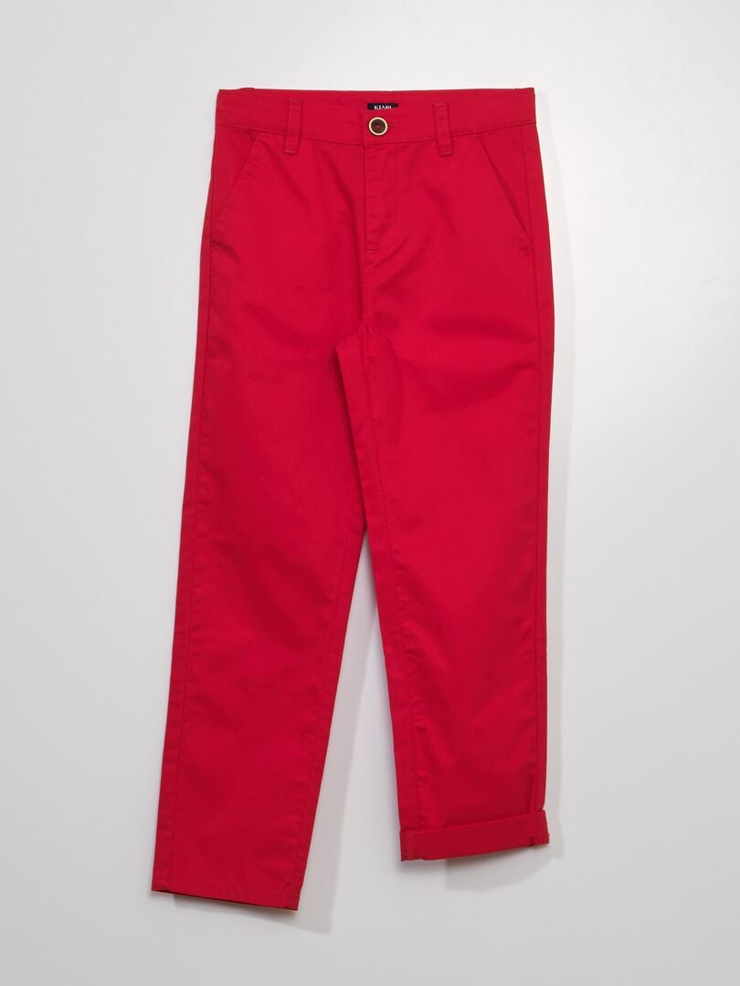 Calça chino de cor sólida - vermelha