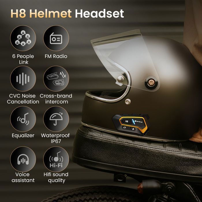 Kit de intercomunicación Bluetooth para casco de motocicleta GEARELEC con micrófono, alcance de 1500 m, para 6 motoristas, resistente al agua IPX67, respuesta automática, color rojo.