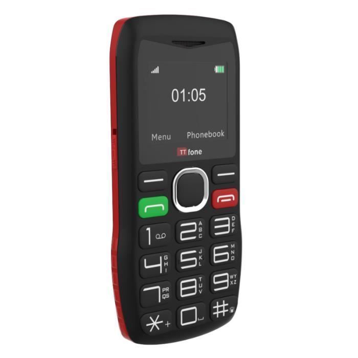Téléphone portable TTfone TT880 avec gros boutons et bouton d'assistance SOS, Noir (avec câble USB)