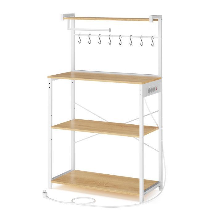 Mobile contenitore da cucina con ripiano regolabile, 8 ganci, angolo caffè, 4 ripiani, bianco e rovere.