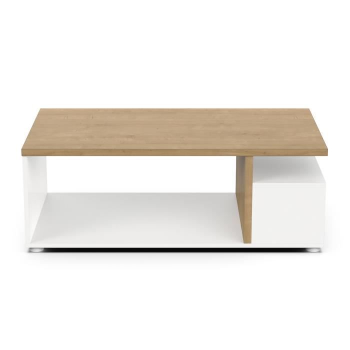 Mesa de centro retangular ACCESS - 3 nichos - Carvalho Hamilton com acabamento branco - L 91,8 x P 50 x A 36 cm - DEMEYERE