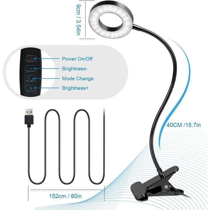 Lampe de Bureau - OTBACT - Modèle à Pince - 48 LED - 3 Modes d’Éclairage - 10 Niveaux de Luminosité